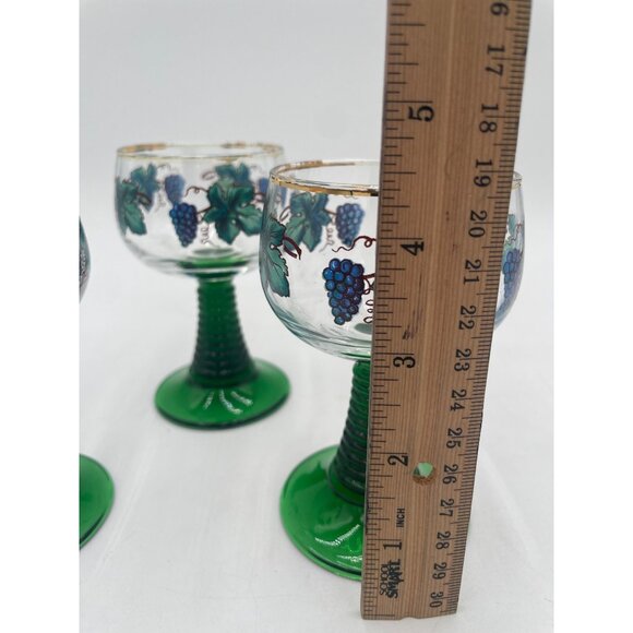 Vintage Luminarc France Wine Glass Set Of 3 With Grapevine Design & Green Stems - Picture 6 of 8